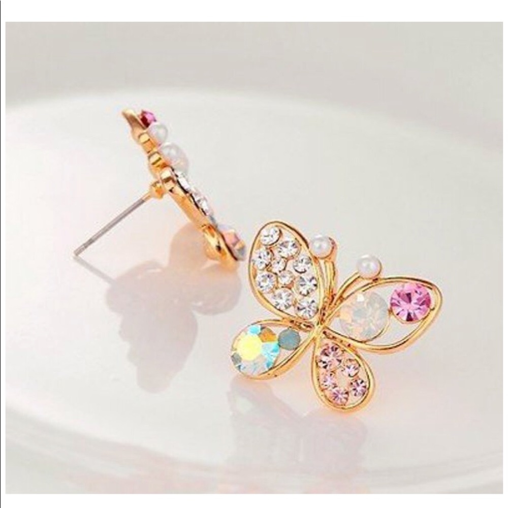 曆Butterfly Multicolor Rhinestone Retro Earrings曆 - Picture 6 of 7